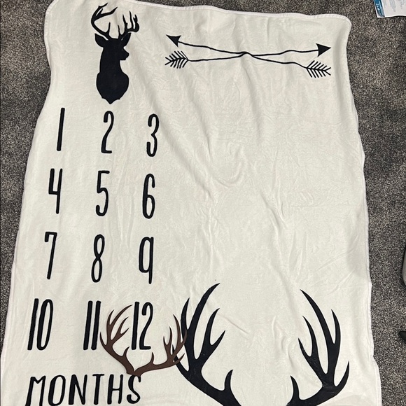 Other - White Baby Milestone Blanket with Deer Design